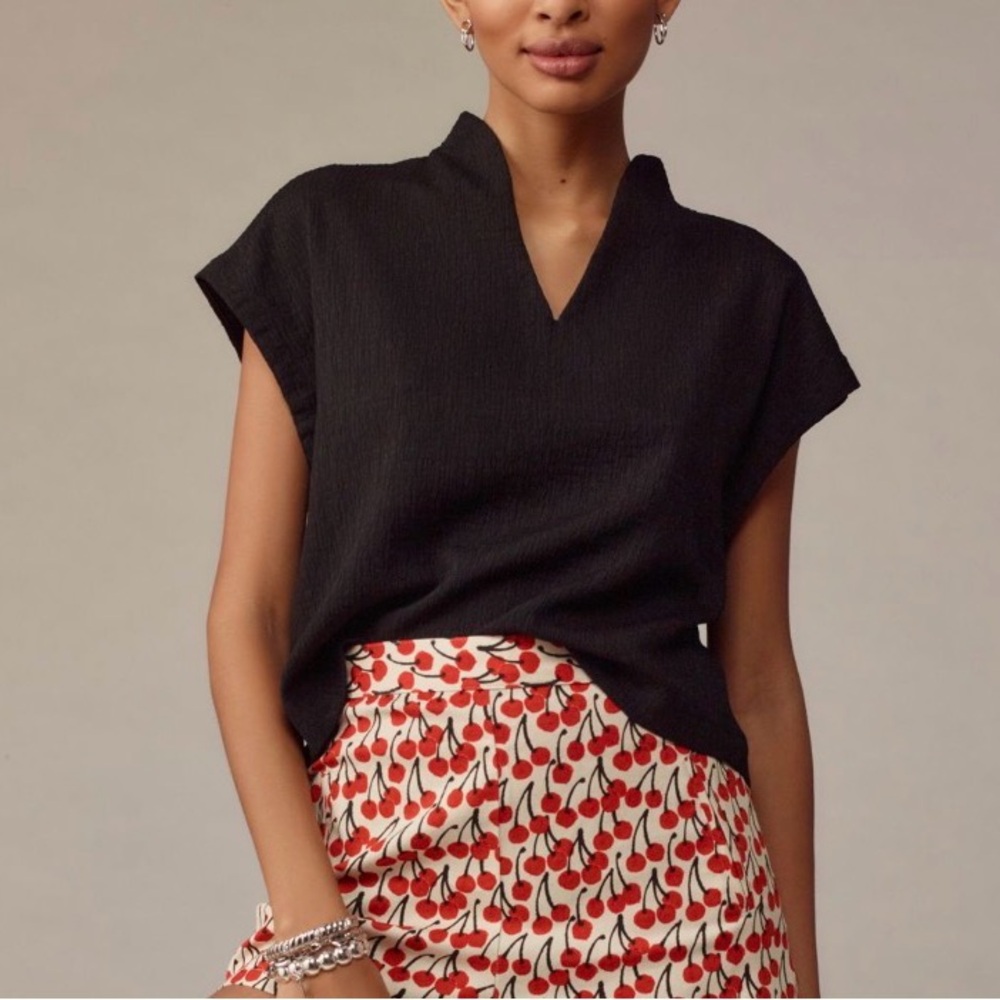 Maeve textured short sleeve popover blouse